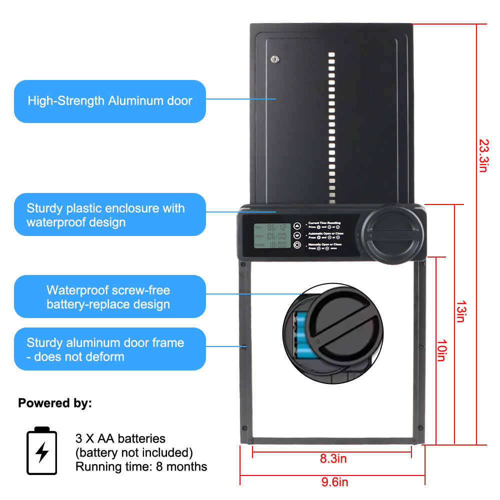 Anti-Pinch Function Small Pet Supplies Retractable Door LCD Display Safety Gate Automatic Chicken Coop Door Controlled Open