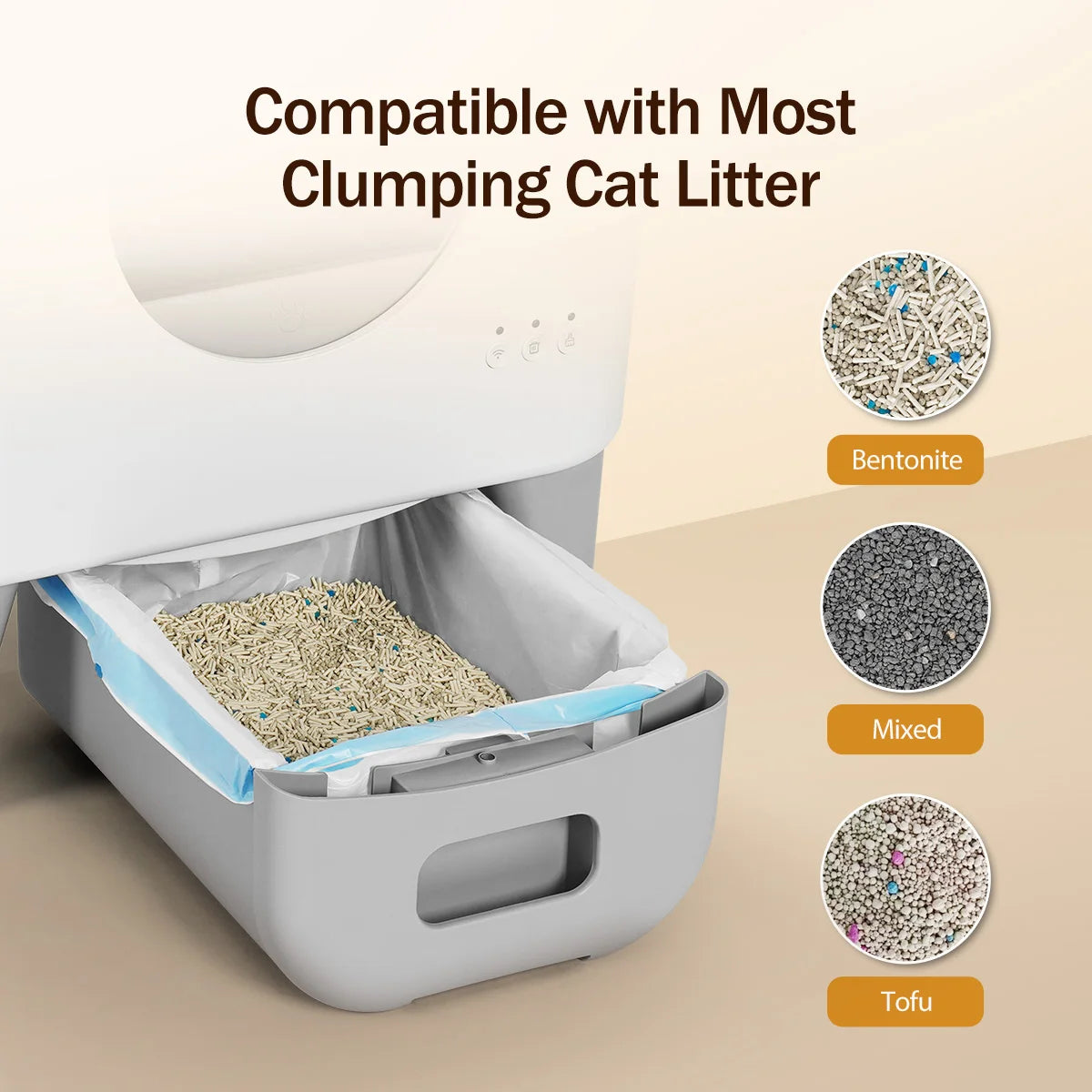 95L Automatic Smart Cat Litter Box Self Cleaning Fully Enclosed Cat Litter Box Toilet Litter Tray with 2 Free Trash Bag Rolls