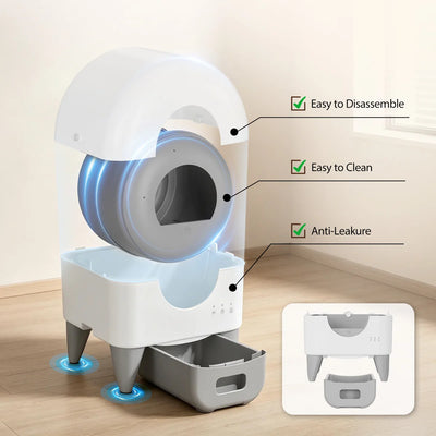 95L Automatic Smart Cat Litter Box Self Cleaning Fully Enclosed Cat Litter Box Toilet Litter Tray with 2 Free Trash Bag Rolls