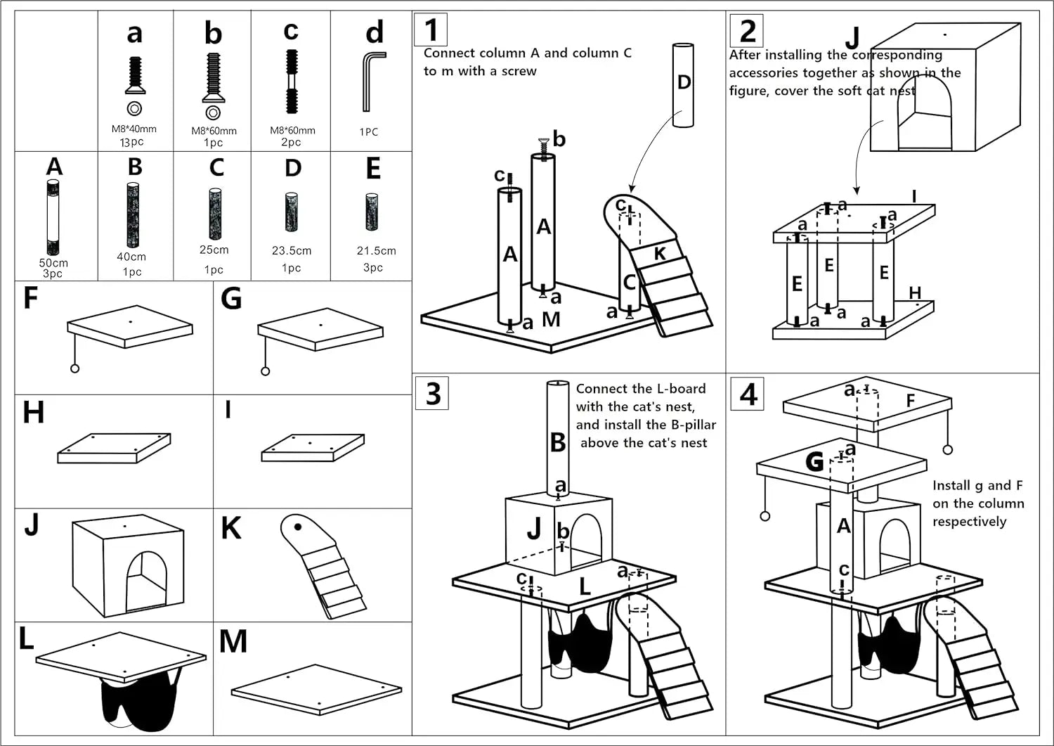 Cat Tree Tower，Cat Condo with Sisal Scratching Post,Activity Centre Cat Climbing Tree with Cat House Grey 120cm