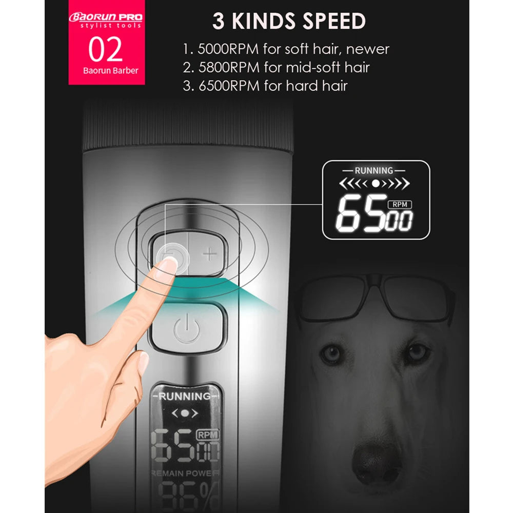 BaoRun P9 Dog HairClipper Professional LCD Screen Pet Cat Clippers Electric Grooming Trimmer Rechargeable Haircut Machine Animal