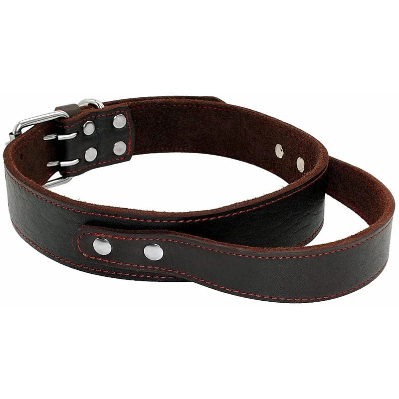 Benepaw Sturdy Genuine Leather Dog Collar Conrol Handle Fashion Durable Heavy Duty Pet Training Collar For Medium Large Dogs