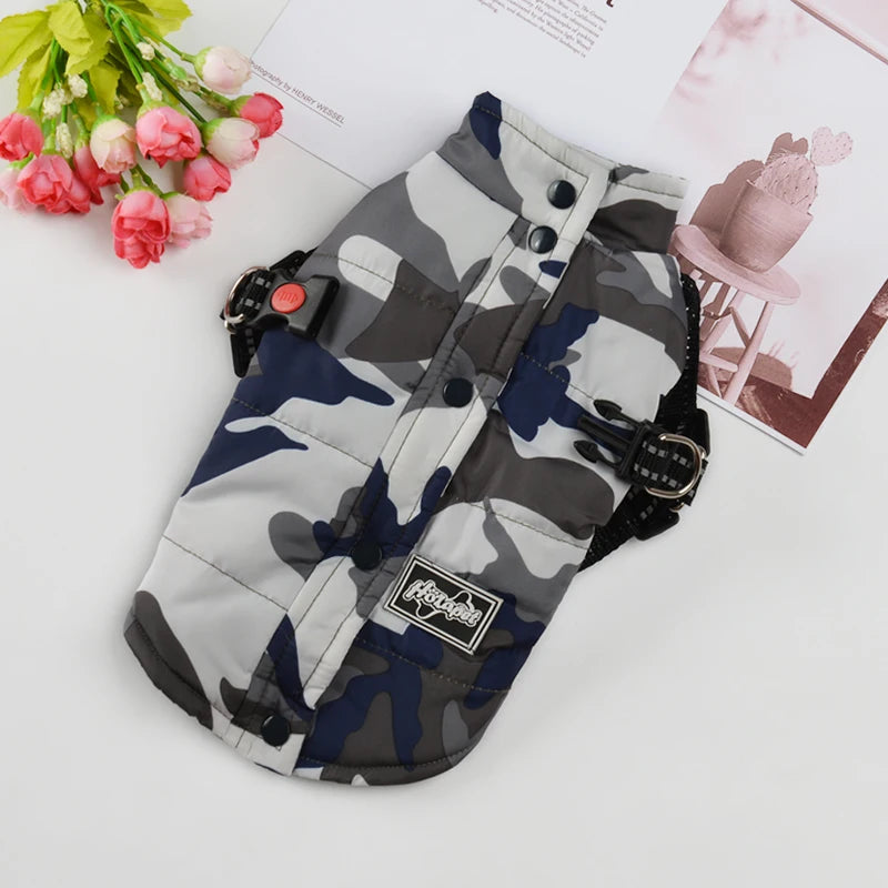Winter Dog Clothes For Small Dogs Warm Puppy Pet Vest Jacket With Harness Reflective Adjustable Dog Coat Chihuahua Clothing