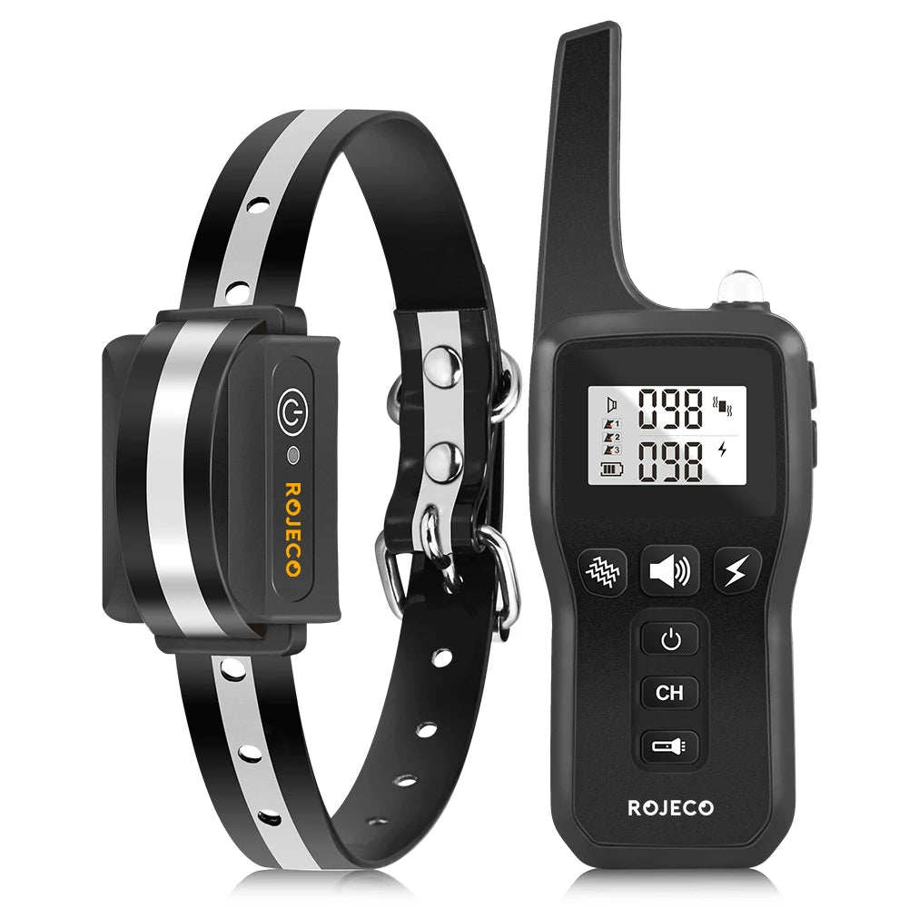 ROJECO 1000m Electric Dog Training Collar Remote Control Waterproof Rechargeable Pet Dog Bark Stop Shock Collar Electric Shocker
