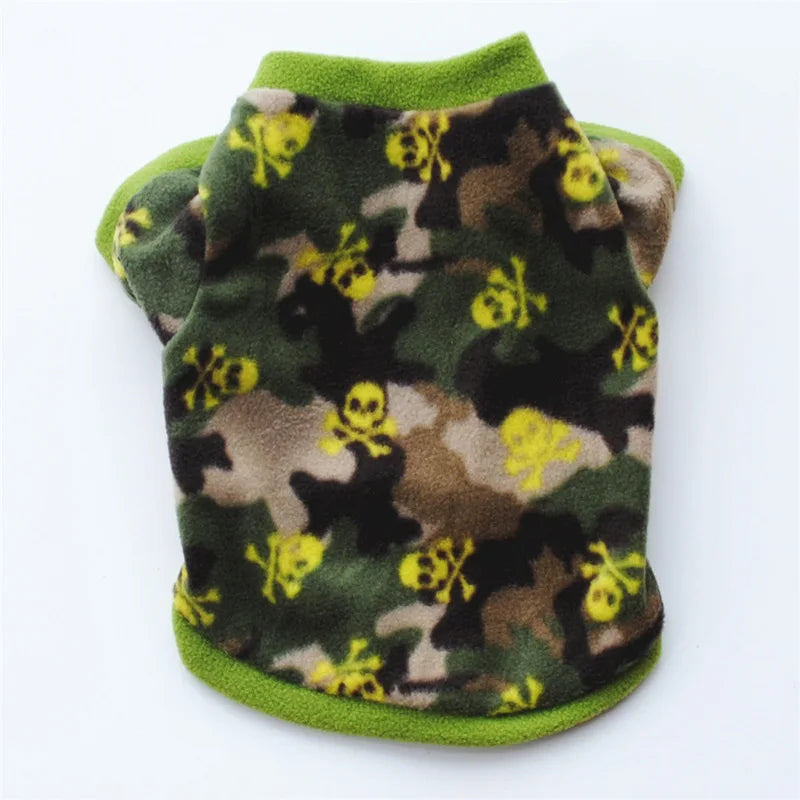 Warm Fleece Pet Dog Clothes Cute Skull Printed Pet Coat Puppy Dogs Shirt Jacket French Bulldog Pullover Camouflage Dog Clothing PawPrint Treasures
