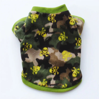 Warm Fleece Pet Dog Clothes Cute Skull Printed Pet Coat Puppy Dogs Shirt Jacket French Bulldog Pullover Camouflage Dog Clothing PawPrint Treasures
