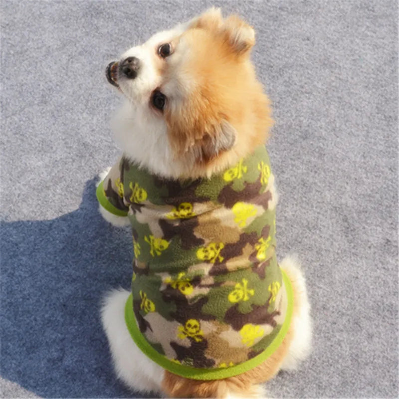 Warm Fleece Pet Dog Clothes Cute Skull Printed Pet Coat Puppy Dogs Shirt Jacket French Bulldog Pullover Camouflage Dog Clothing PawPrint Treasures