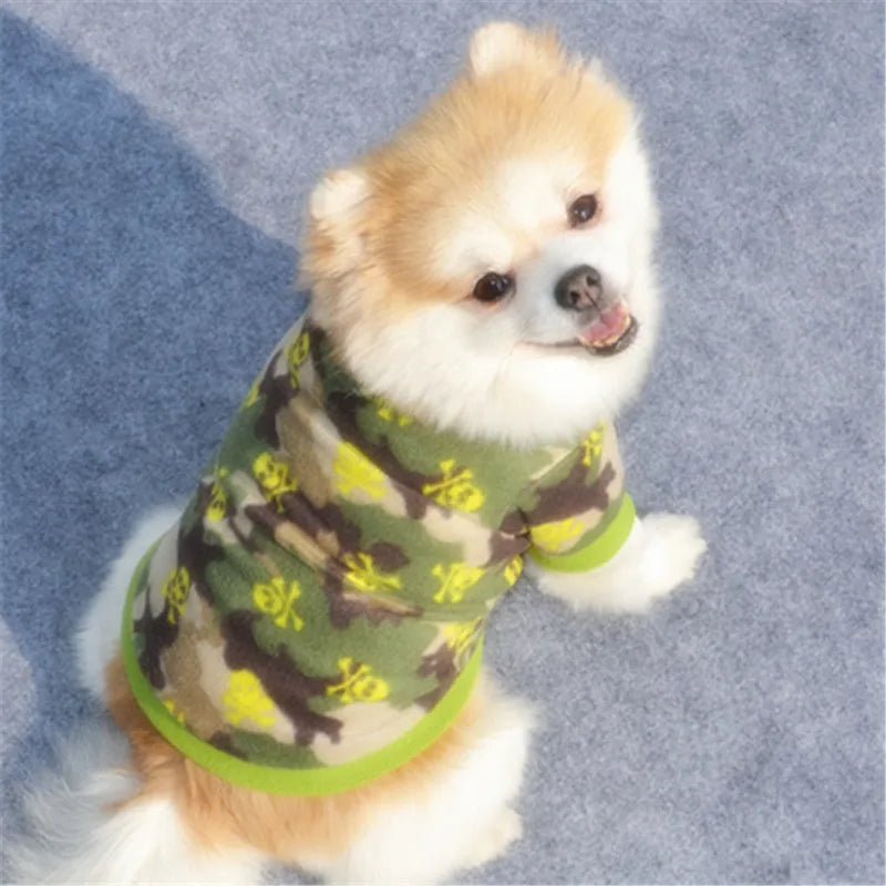 Warm Fleece Pet Dog Clothes Cute Skull Printed Pet Coat Puppy Dogs Shirt Jacket French Bulldog Pullover Camouflage Dog Clothing PawPrint Treasures