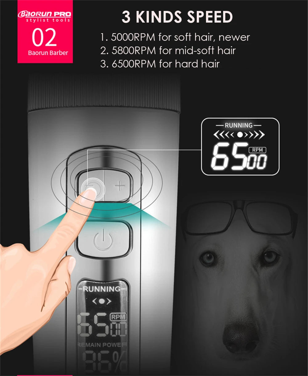 BaoRun P9 Dog HairClipper Professional LCD Screen Pet Cat Clippers Electric Grooming Trimmer Rechargeable Haircut Machine Animal