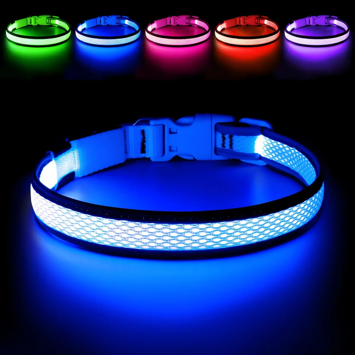 USB LED Dog Collar Lights - Adjustable Comfortable Soft Mesh Safety Collar Dogs, Colorful Lights for Nighttime Visibility