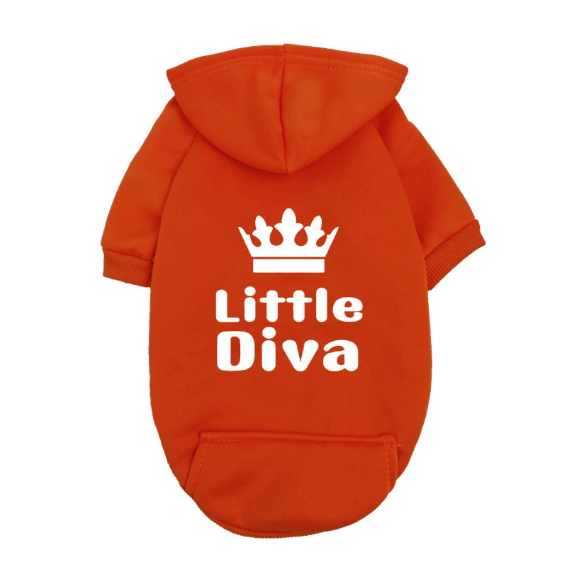 Pet Hoodie Pink "Little Diva" - Fleece-Lined Dog Sweatshirt with Crown - Warm Puppy Clothes for Small Breeds - Winter Apparel