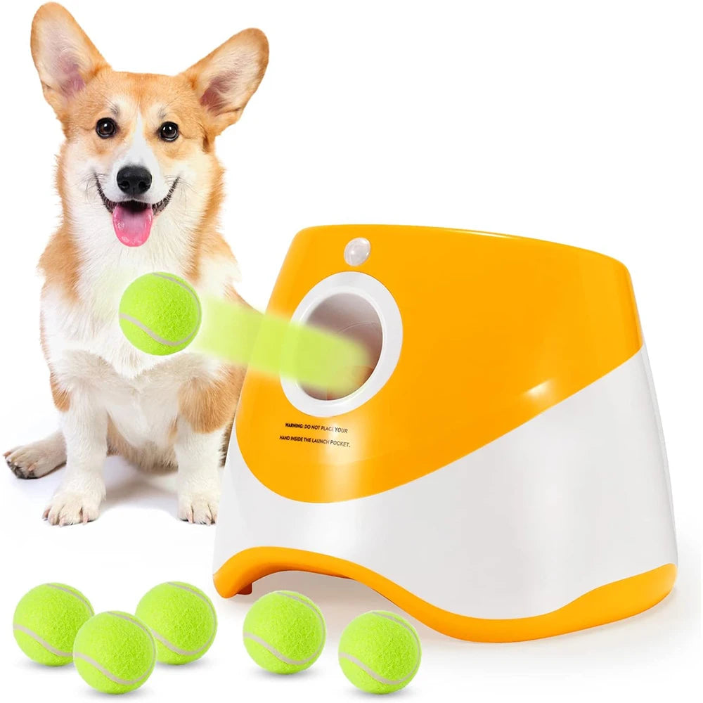 Dog Launcher Automatic Dogs Chase Toy Tennis Throwing Pinball Machine Fun Interactive Throw Rechargable Catapult USB Charging PawPrint Treasures
