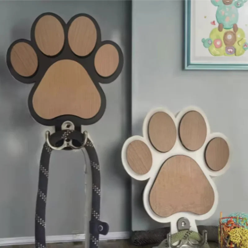 Paw Print Dog Leash Hanger Wall Hook Wooden Coats & Collars Holder Claw Design Gift for Dog Lovers