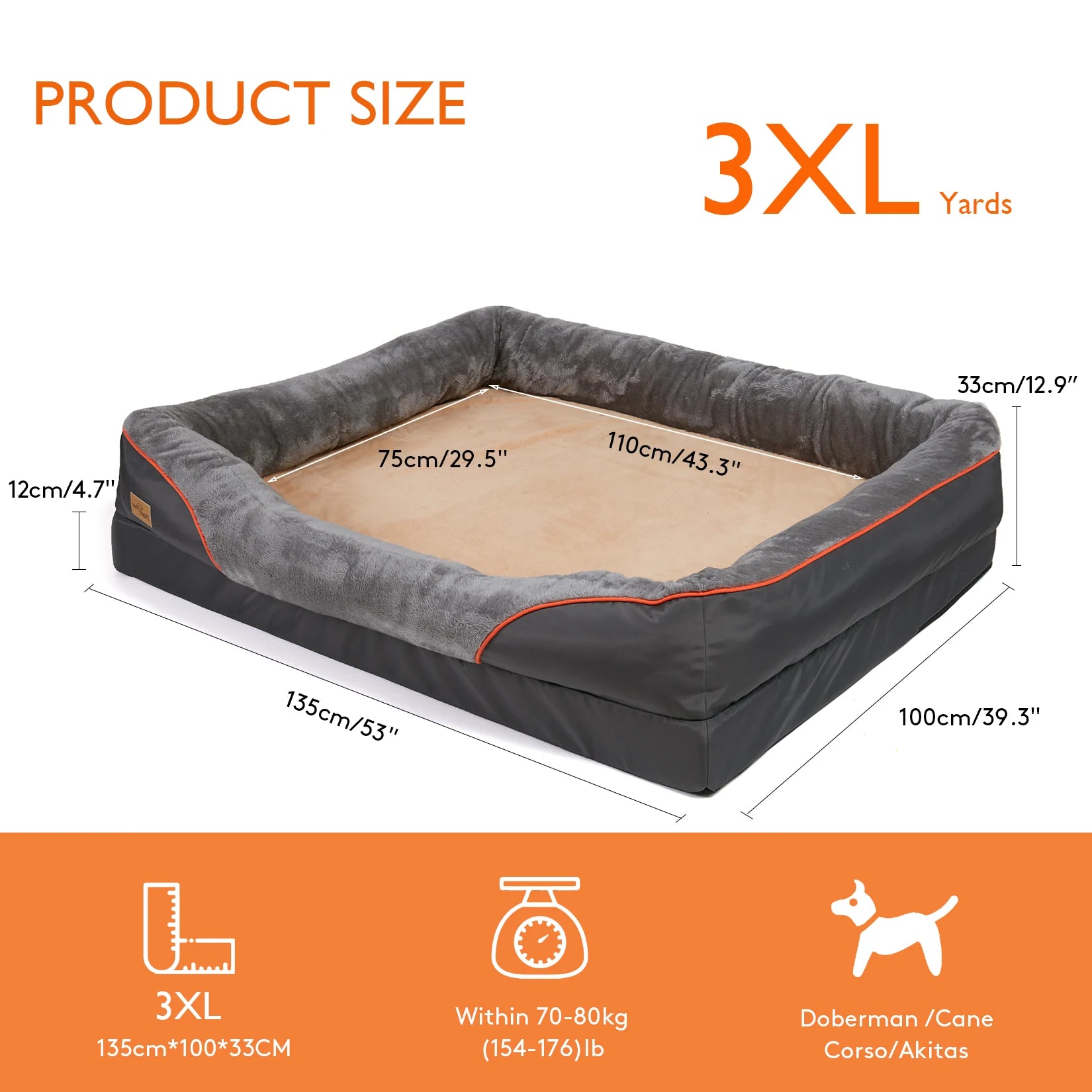 Large Dog Bed Soft Comfortable Warm Fleece Anti-Allergy Pet Bed with Removable Washable Cover Waterproof