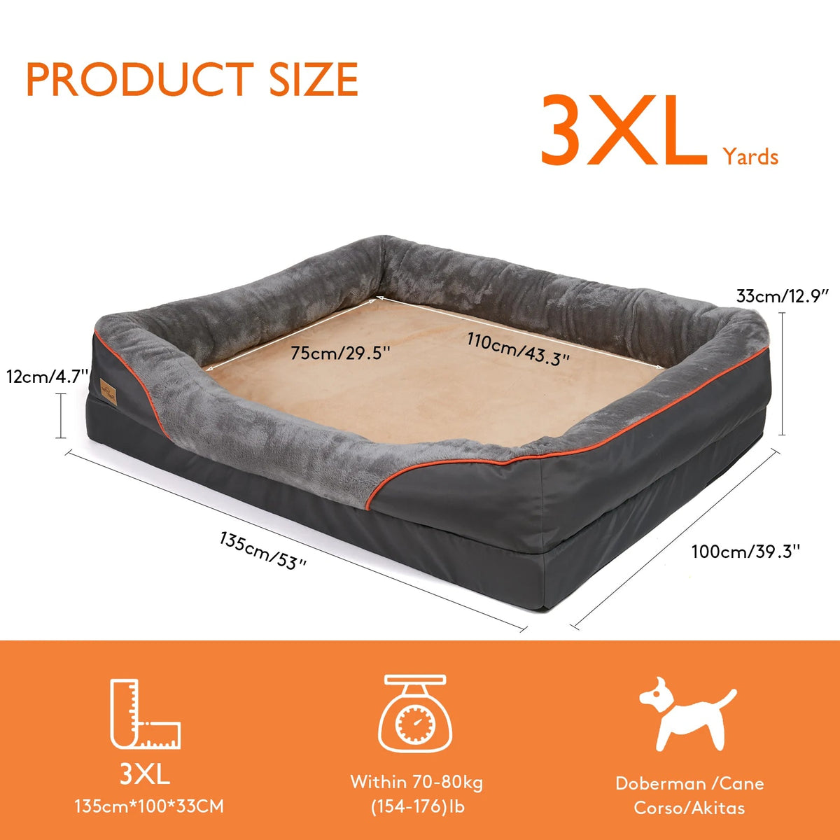 Large Dog Bed Soft Comfortable Warm Fleece Anti-Allergy Pet Bed with Removable Washable Cover Waterproof PawPrint Treasures