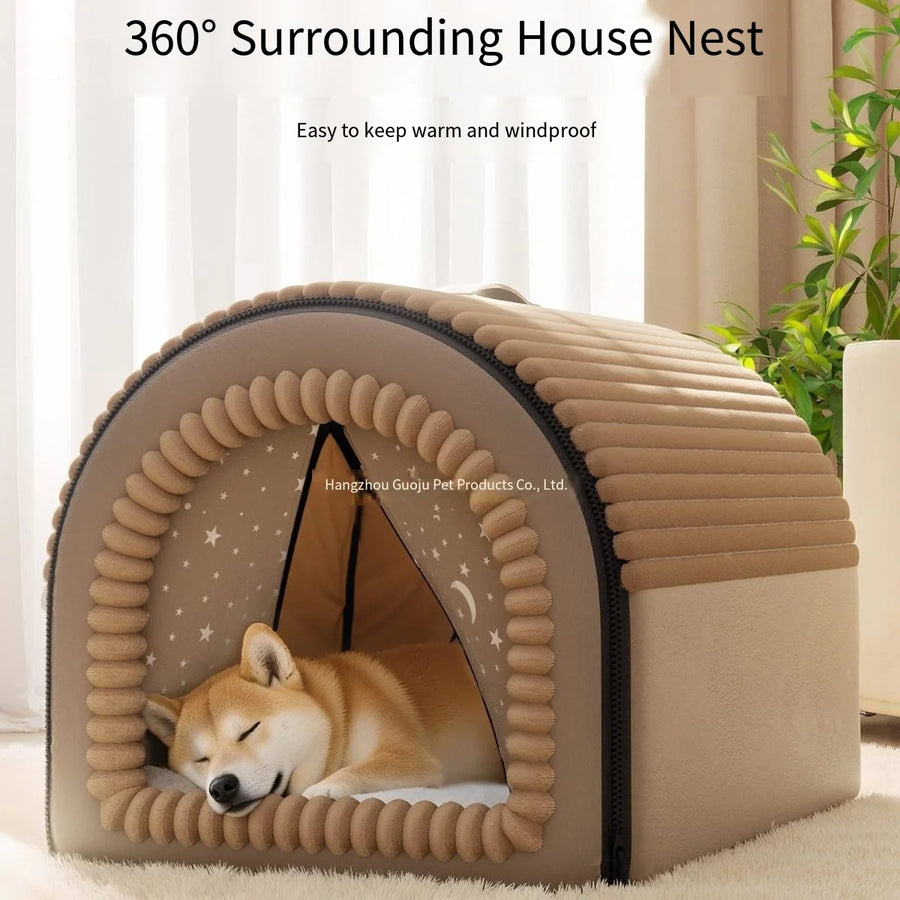 Winter thickened closed pet bed - Portable dog house  Cat shelter - Large medium-sized dog enclosure with washable mattress