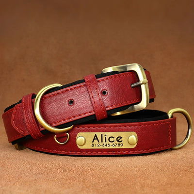 Custom PU Leather Dog Collar Free Engraving Dog Collars Adjustable Pet Pitbull Necklace Soft Padded for Small Medium Large Dogs