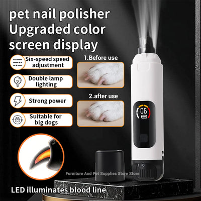 Pet Electric Nail Grinder Rechargeable Dog Paw Grooming Nail Clipper LED Light 6 Speeds Adjustable Cat Claw Nail Grinder
