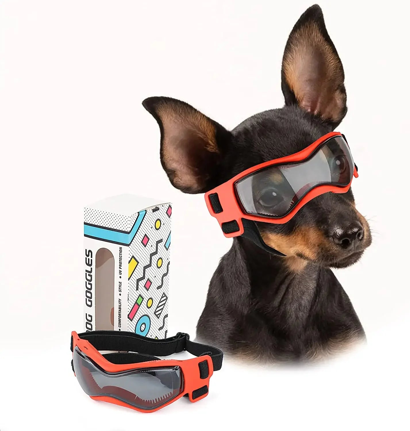 ATUBAN Dog Goggles for Small Breed Dog Sunglasses Dog UV Sunglasses Windproof Soft Frame Adjustable Straps for Small Dogs Puppy