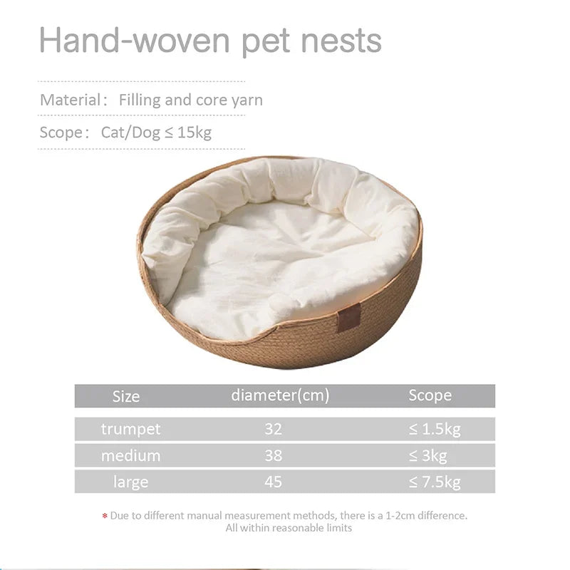 Pet Basket Mattress Rattan Grass Weaving Cat Nest Dog Kennel Straw Scratch Board Cat Bed for Puppy Kitten All Season Universal