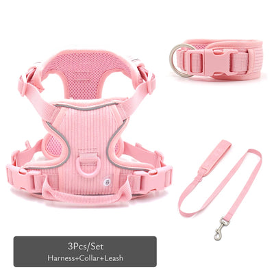 Personalized Dog Harness Set Luxury Designer Custom Dog Collar Leash Poop Bag with Walking Bag Reflective No Pull Harness Vest