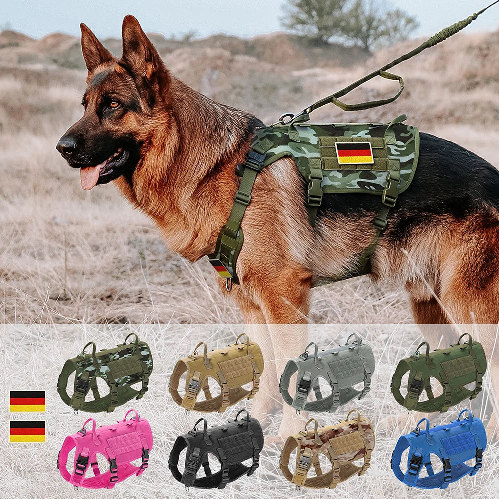 Military Tactical Big Dog Harness Vest Durable Nylon Dog Training Harnesses with Flags Adjustable for Large Dogs German Shepherd