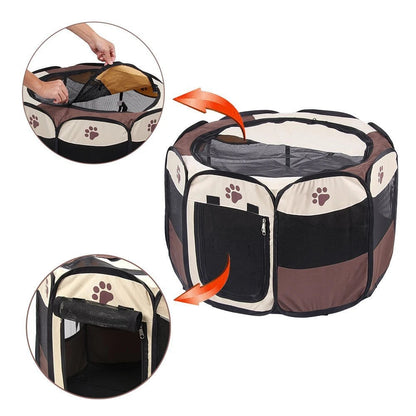 Portable Foldable Kennel Octagonal Fence Pet Tent Puppy Shelter Easy To Use Outdoor Easy Operation Large Dog Cages Cat Fences PawPrint Treasures