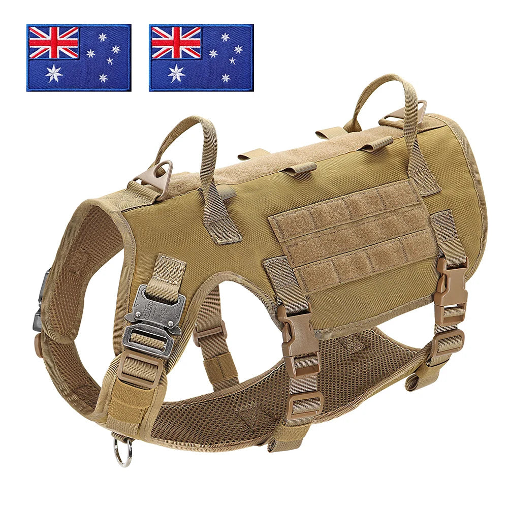Military Tactical Big Dog Harness Vest Durable Nylon Dog Training Harnesses with Flags Adjustable for Large Dogs German Shepherd