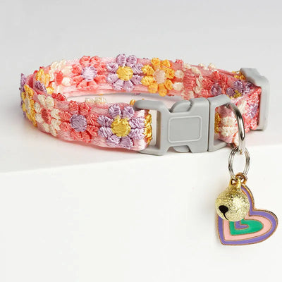 Lovely Cat Collar With Bell Colorful Knitted Flower Pet Collar Dog Puppy Kitten Necklace Adjustable Buckle Pet Cat Accessories