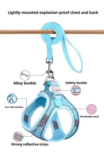 Vest-style Pet Chest Strap, Reflective and Breathable Dog Leash, Small and Medium-sized Cat Leash, Anti-lost