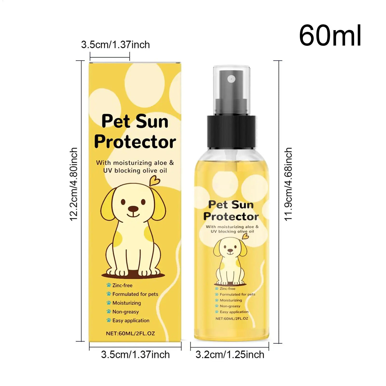 60ml Pet Sunscreen Spray Cat Supplies Dog Sunscreen Moisturizing For Hot Day Outdoor Activities Including Beach Pool Swimming