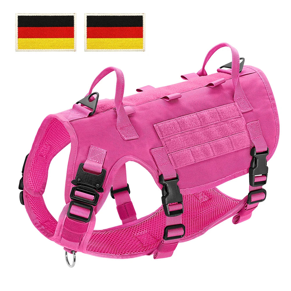 Military Tactical Big Dog Harness Vest Durable Nylon Dog Training Harnesses with Flags Adjustable for Large Dogs German Shepherd