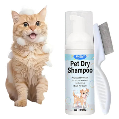 No-Rinse Pet Dry Foam | Quick-Dry Deep Cleaning,Suitable for Cats and Dogs, Essential for Travel,Camping,and Home Pet Care,100ml