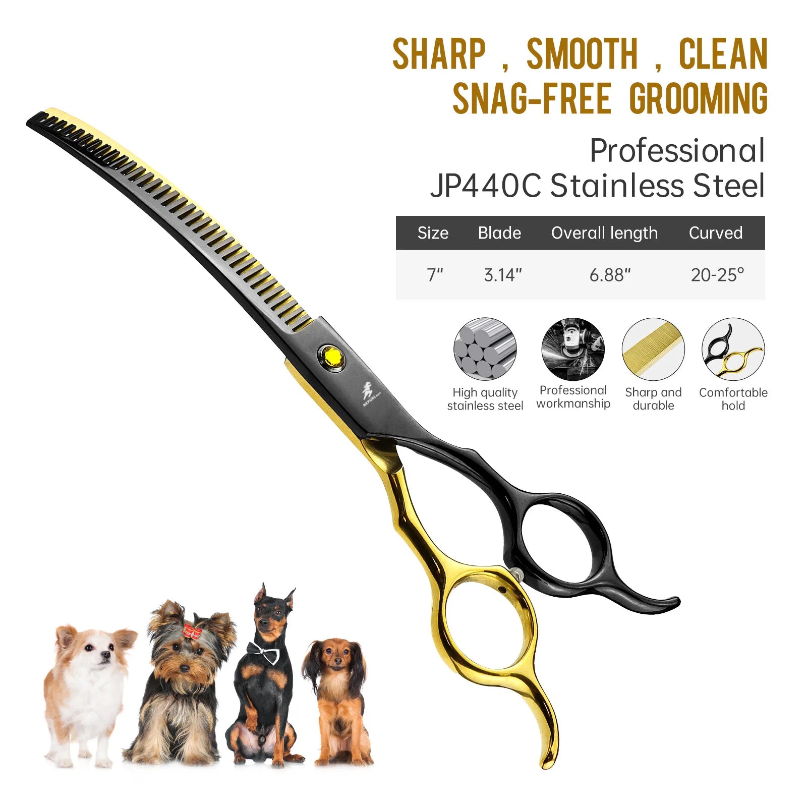 Dog Scissors for Grooming Stainless 6.5" Professional Pet Scissors Curved Chunker Scissors for Groomer Bend Down Thinning Shears