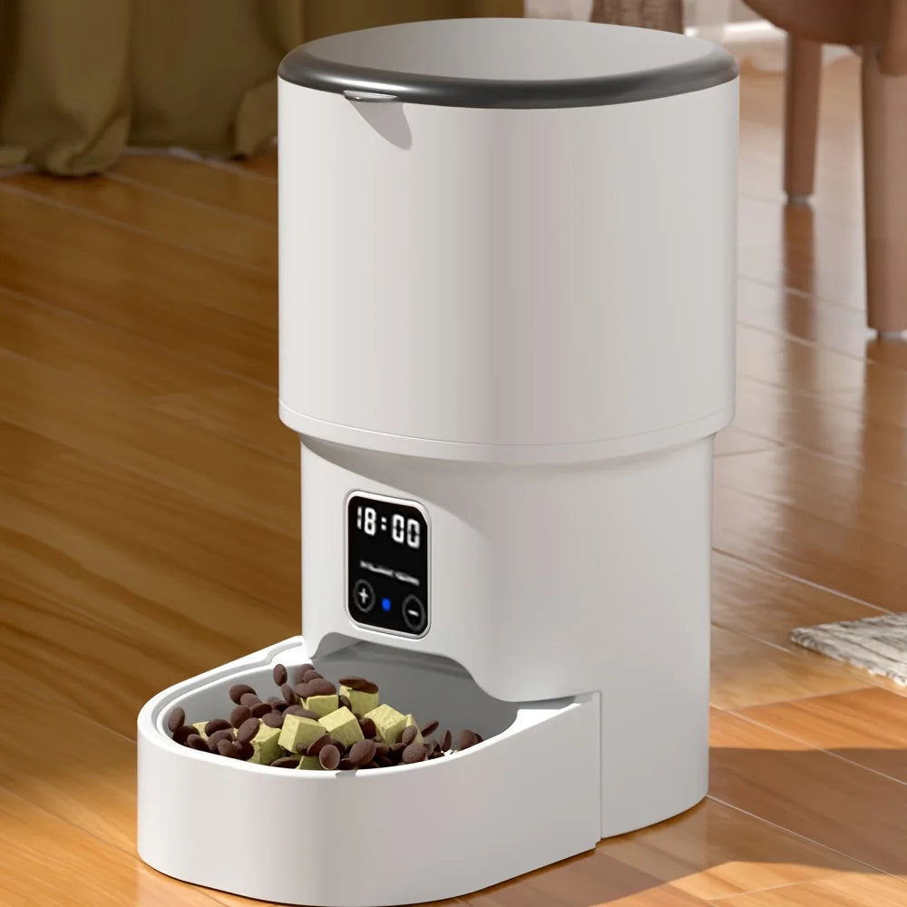 4L Button Automatic Cat Feeder Intelligent Control Cat and Dog Pet Feeder Smart Pet Cat Food Dispenser Pet Feeder(No 5V 1A plug)