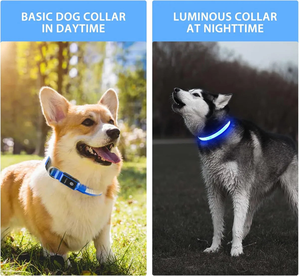 USB LED Dog Collar Lights - Adjustable Comfortable Soft Mesh Safety Collar Dogs, Colorful Lights for Nighttime Visibility