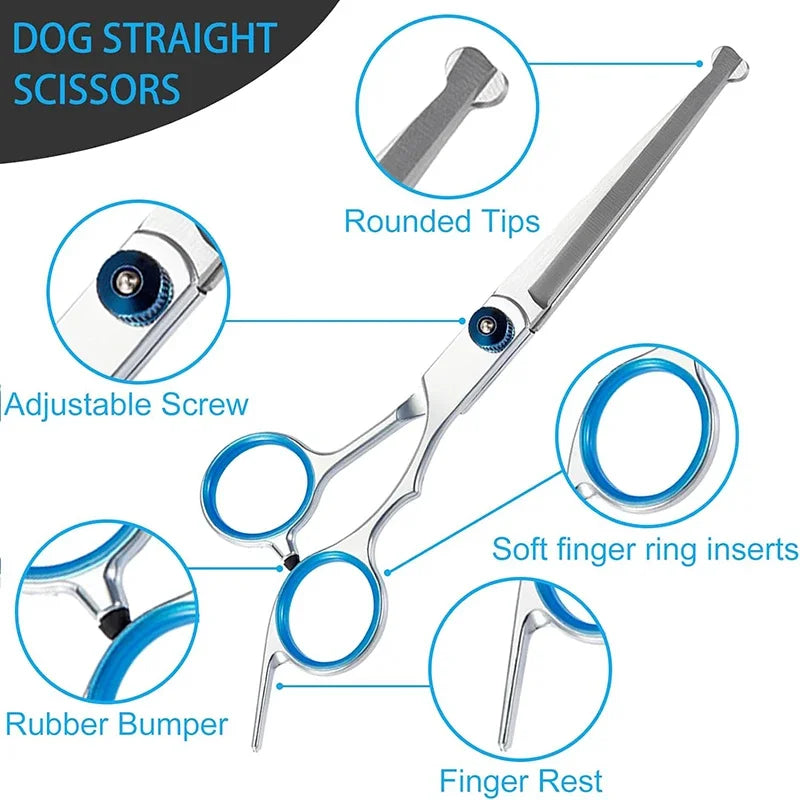 Pet Safe Grooming Scissors – Ambidextrous Stainless Steel Dog Shears with Round Head for Precise Trimming