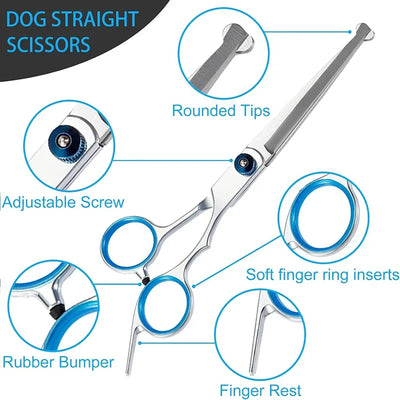 Pet Safe Grooming Scissors – Ambidextrous Stainless Steel Dog Shears with Round Head for Precise Trimming