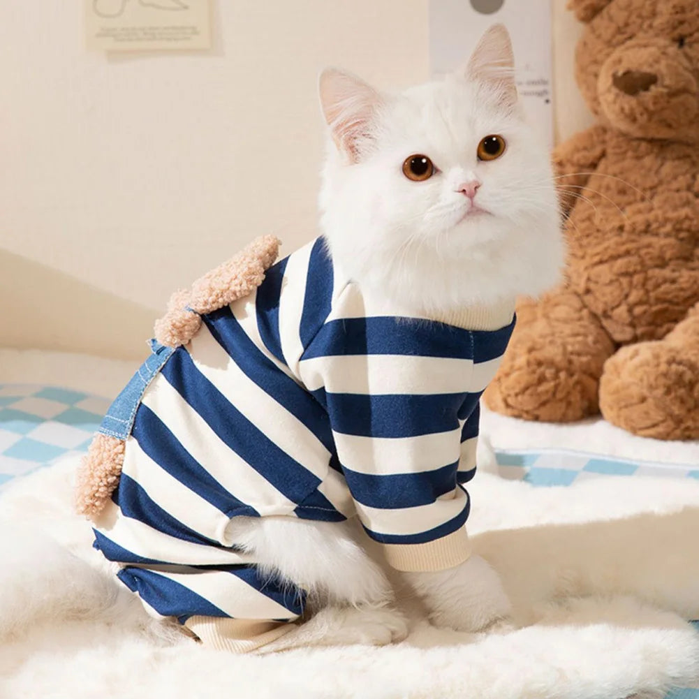 100% Cotton Kawaii Pet Striped Jumpsuit Clothes for Small Dogs Sweet Pajamas Cute Cartoon Pattern Kitten Puppy Shirt Pajama