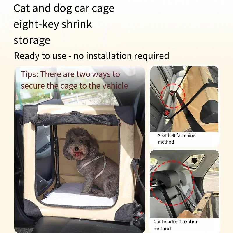 High-quality Pet Car Dog Cage for Travel Spare Box Cage Large Dog Car Foldable Cat Bed Large Space Pet Cage PawPrint Treasures