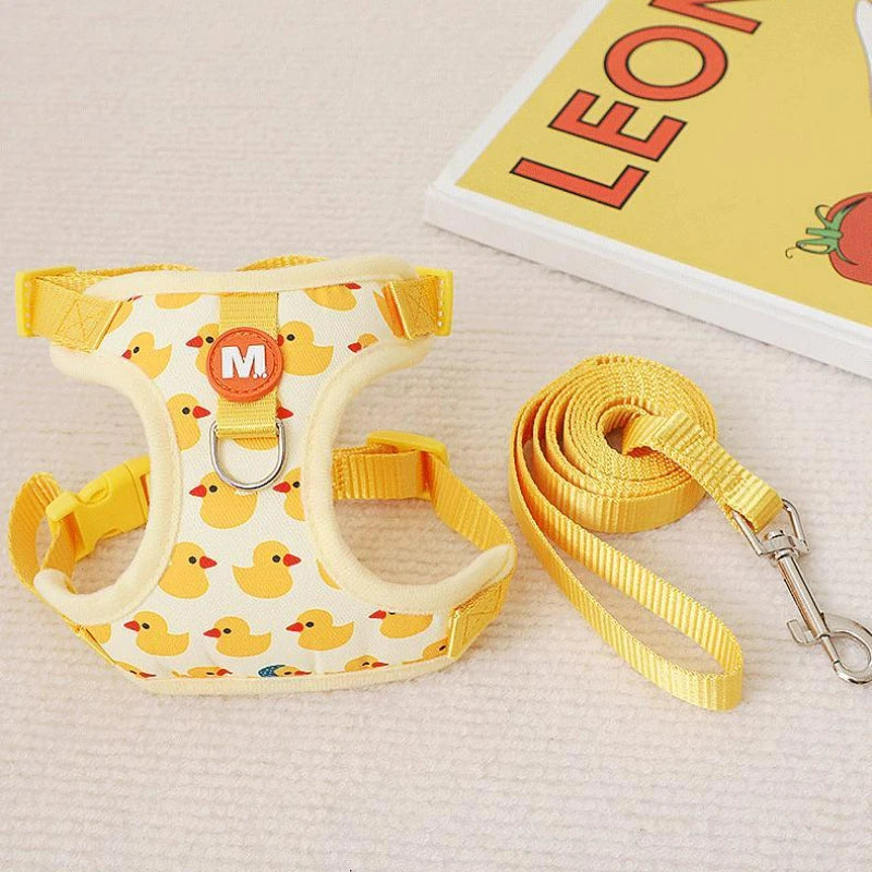 Cartoon Duck Dog Harness and Leash Set Adjustable Puppy Collar Strap Pet Cat Harness Vest for French Bulldog Walking Accessories