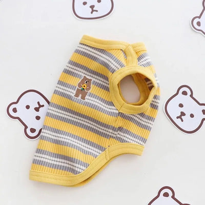 Dog Shirts Cotton Striped Puppy Sleeveless T-Shirts Spring Autumn Clothes for Small Dogs, Soft Breathable Stretchable Doggy Tee