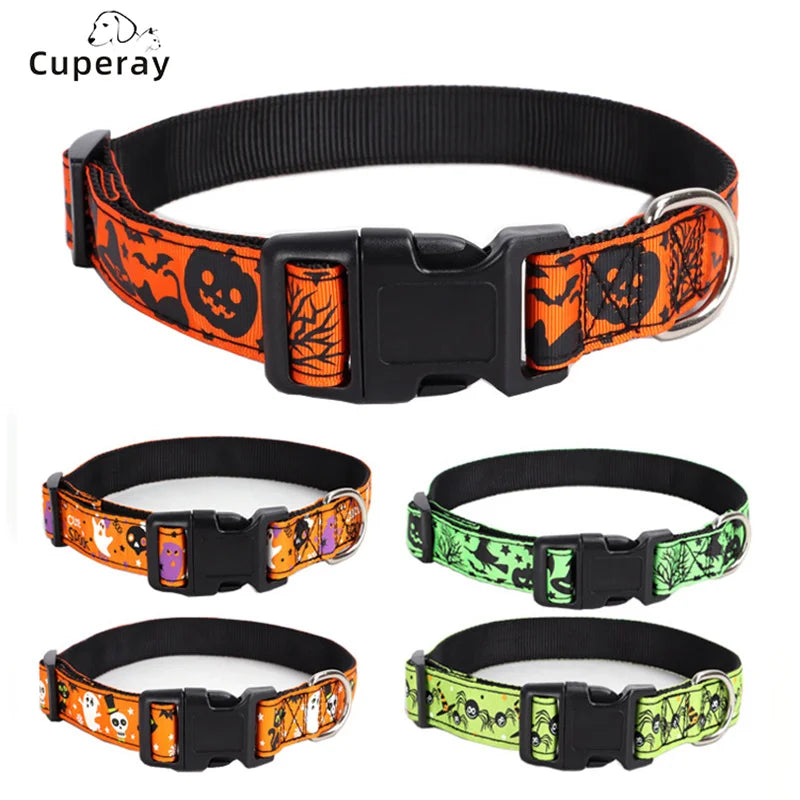 Halloween Dog Collar Nylon Adjustable Pet Collar Pumpkin Monster Bat Ghost Pattern for Party Cat Dog Decoration Pet Accessories