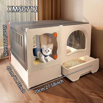 Cat Cage with Litter Box, Indoor Household Kitten Villa House, Rabbit Cage, Puppy Cage, Empty Cage with Integrated Toilet, Cat Cabinet