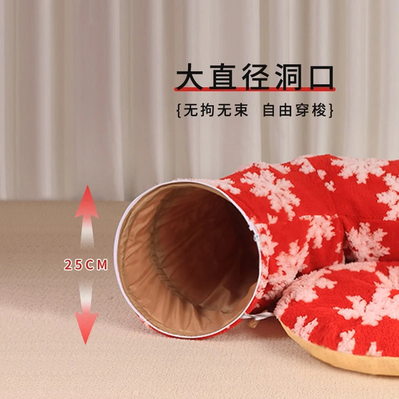 Cat Tunnel Foldable All Season Soft Jacquard Plush Extra Large Hole Play Tube For Kittens And Adult Cats Home Cozy Hideaway