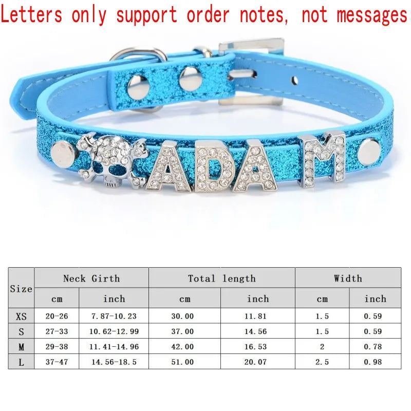 Personalized Dog Collar Fashion Bling Rhinestone Pet Free Diy Name Dog Necklace Custome Leather Dog Collars Pet Dog Accessories