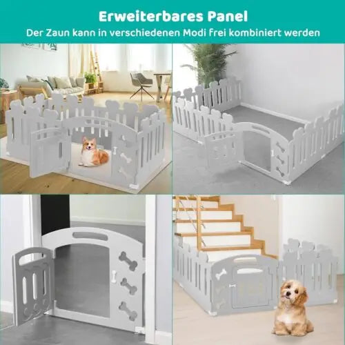 Dog Pen, H60cm, 3/5/7+1 Panels, with Lockable Door, Recycled Plastic,Puppy Enclosure,For Rabbit Runs, Indoors, Outdoors, Playpen