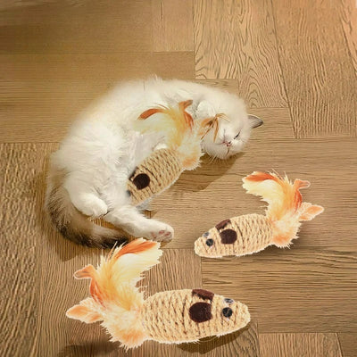 Cat Toy Mouse with Crinkle Sound Rope Feather Fun Interactive Play Kitten Teaser