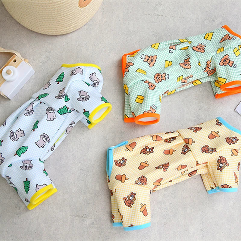 Fashion Pet Dog Clothes for Small Dogs Spring Dog Jumpsuit Cartoon Print Puppy Pajamas Cute Cat Clothing Pet Chihuahua Clothes PawPrint Treasures