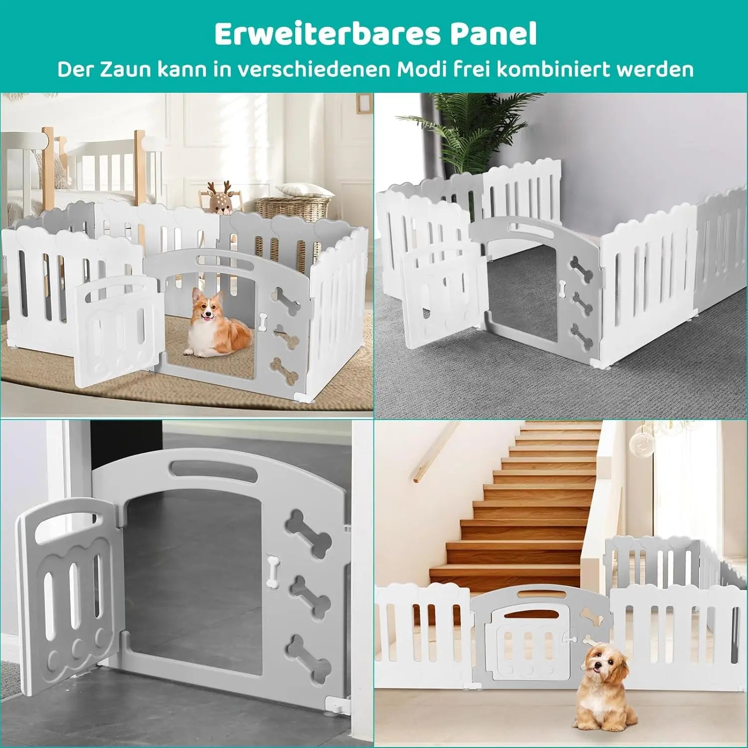 Dog Pen, H60cm, 3/5/7+1 Panels, with Lockable Door, Recycled Plastic,Puppy Enclosure,For Rabbit Runs, Indoors, Outdoors, Playpen